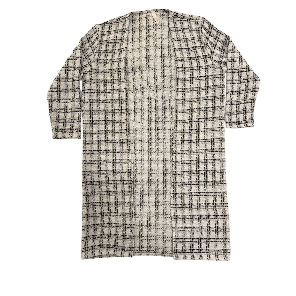 Black & Tan Tweed-inspired Plaid Duster Jacket